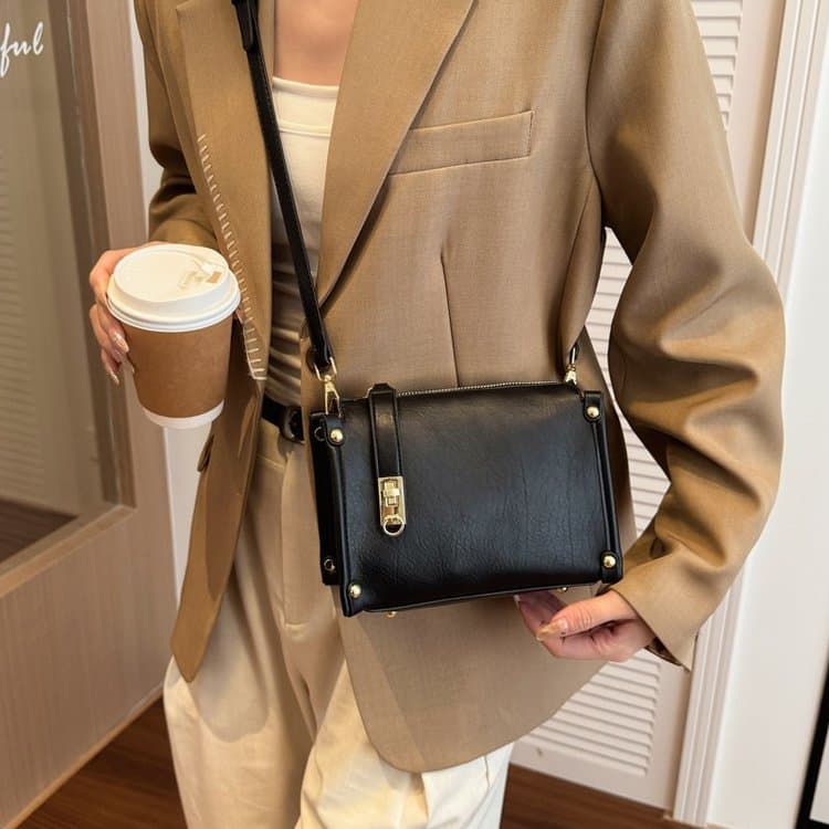 Soft leather lock square box messenger bag women's shoulder bag