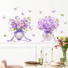 1 Pair Purple Flower Wall Sticker Peel And Stick Wildflower Butterfly Wall Decal Removable