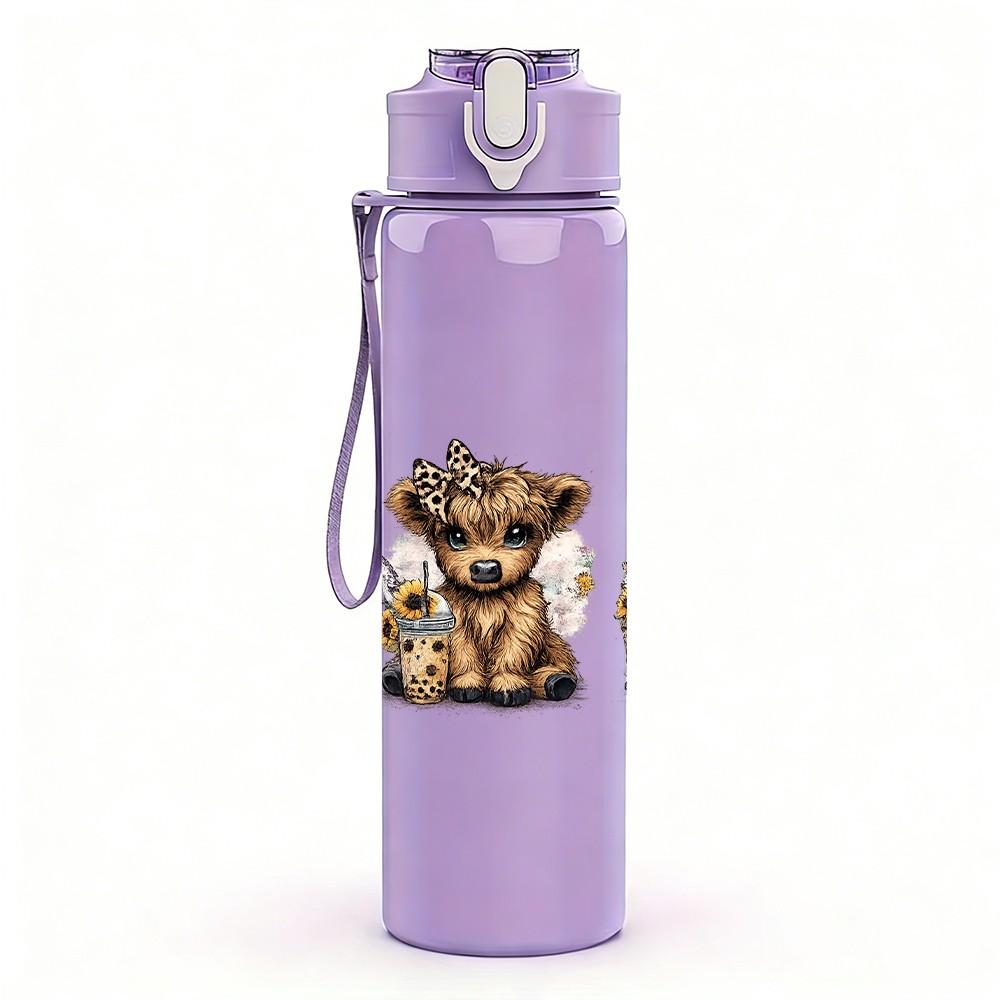 1PC Three Cute Bear Cub Animal Print 750ml Color Plastic Sports Water Bottle Leakproof Flip Straw Lid Suitable for Sports Office Home Use