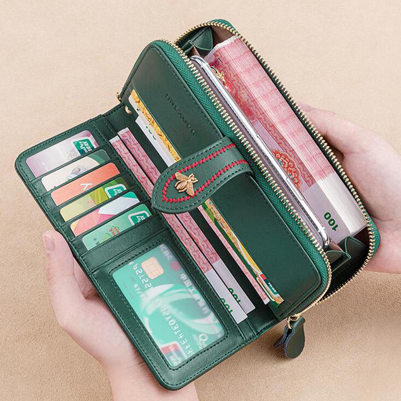 Multi Function Women Wallet Anti RFID Card Holder Large Capacity 6.7inch Phone Long Purse Genuine Leather Clutch Bag
