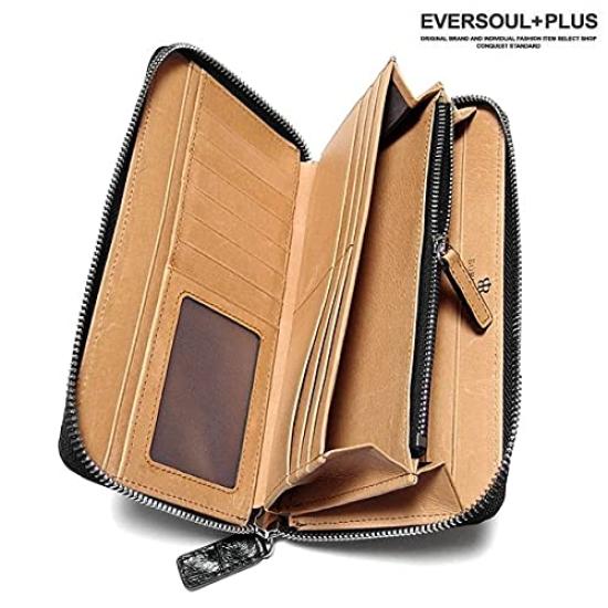 EVERSOUL Krokodilleder Lange Geldbörse mit Rundum-Reißverschluss, Unisex, Geschenk