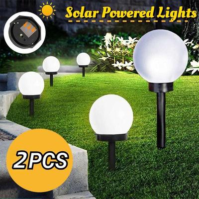 Solar Powered Round Lawn Light Outdoor Garden Stake Light Waterproof Landscape Pathway Yard Decorative LED Lamp
