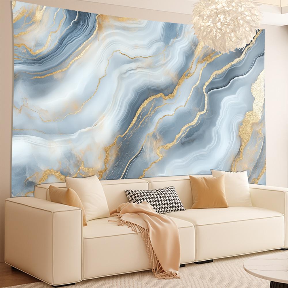 Blau-Goldenes Abstraktes Wandbehang, Marmormuster Wanddekoration, Moderne Kunst Dekoration Für Wohnzimmer Schlafzimmer