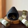 Handmade Mini Fireplace, Meditation Decor with Crystal Holder – Portable Ceramic Smudge Burner for Desktop Zen Atmosphere