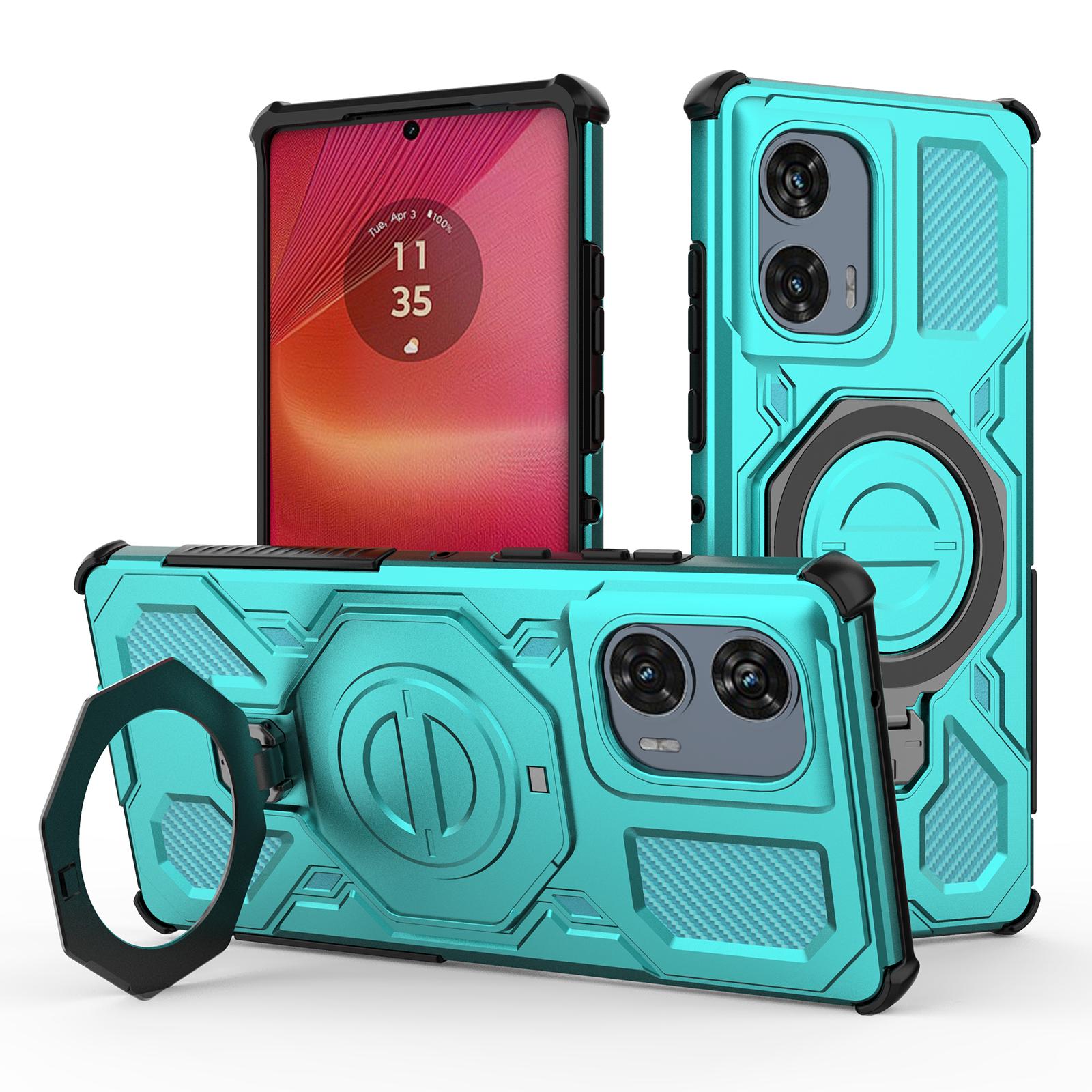 

For Motorola Edge 50 Fusion 5G Magnetic Case Rotating Metal Kickstand PC+TPU Phone Back Cover Baby Blue