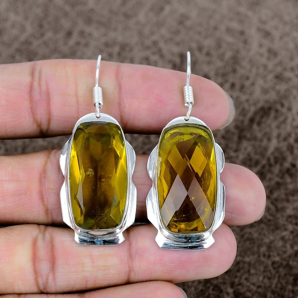 Citrine Gemstone Handmade 925 Sterling Silver Jewelry Earring 2.21" KKG-603