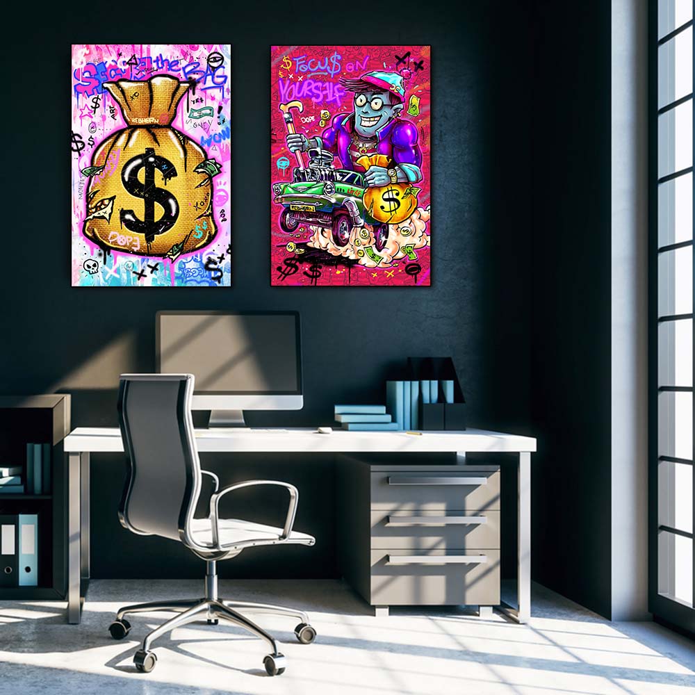 Bitcoin Poster and Print Graffiti Street Art Canvas Painting Pop Wall Art Money Bag Picture For Living Room Home Decor Frameless