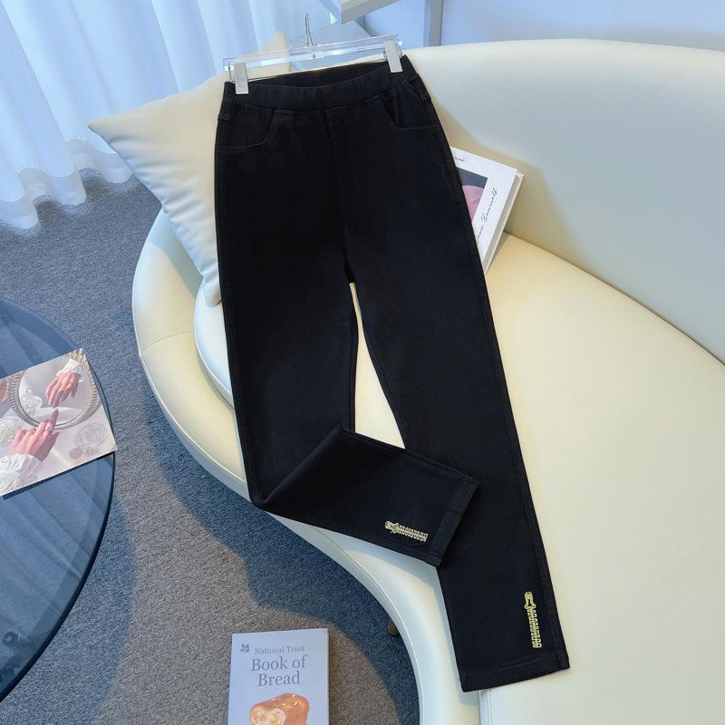 Autumn Black Slim Fit Cropped Women s Plus Size Elastic Waist Trousers - Slimming Casual Pants 3XL чёрный
