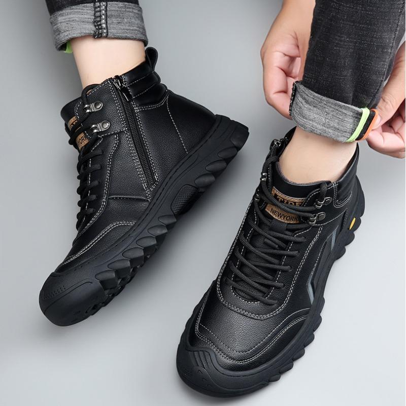 Fashion Winter Cowhide Velvet Warm Platform Boots for Men Fashion Soft-soled Increase Men's Shoes Designer Casual Wool Ankle Boots Male