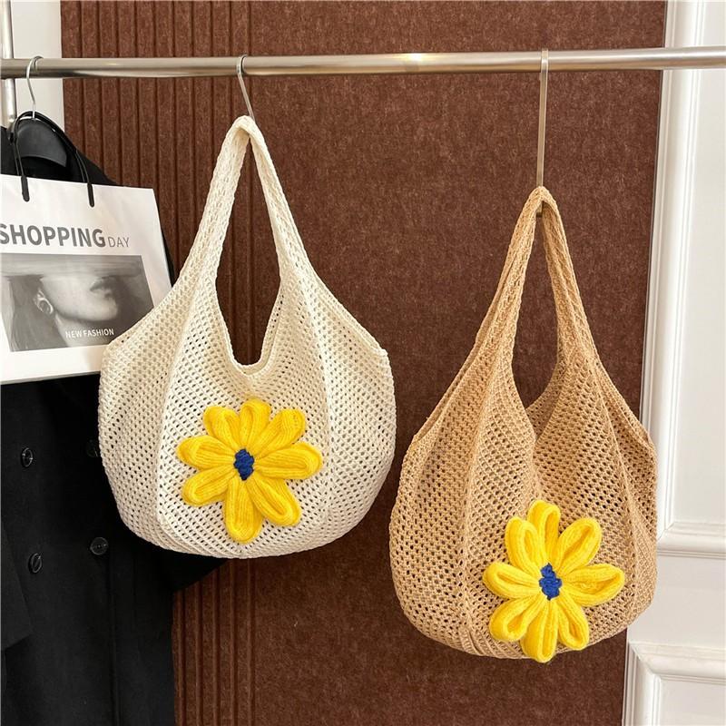 Borsa a Tote Grande Lavorata a Maglia Aperta Sopra Donna Casual a Spalla da Spiaggia 2025 Design Morbido Quadrato