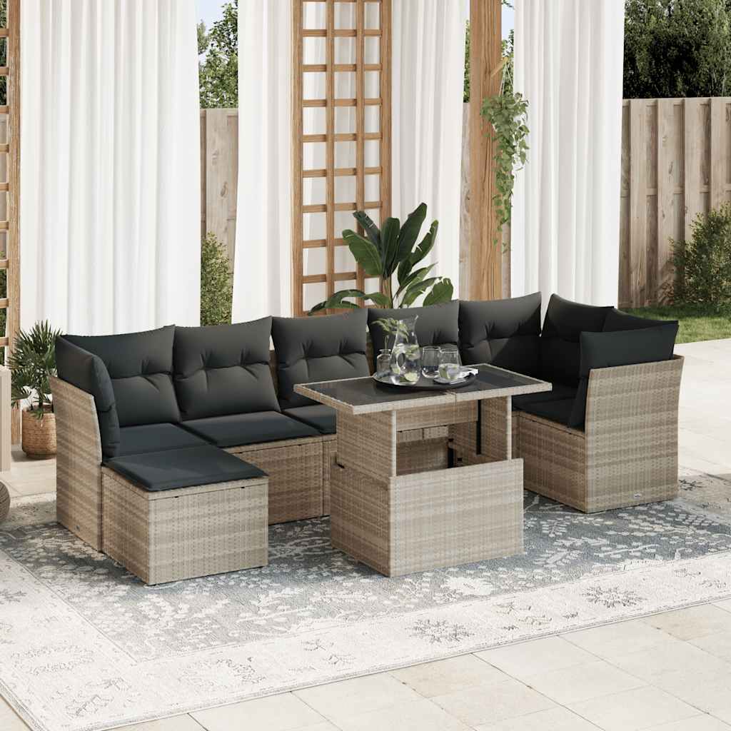 8 Piece Garden Sofa Set with Cushions Light Grey Poly Rattan