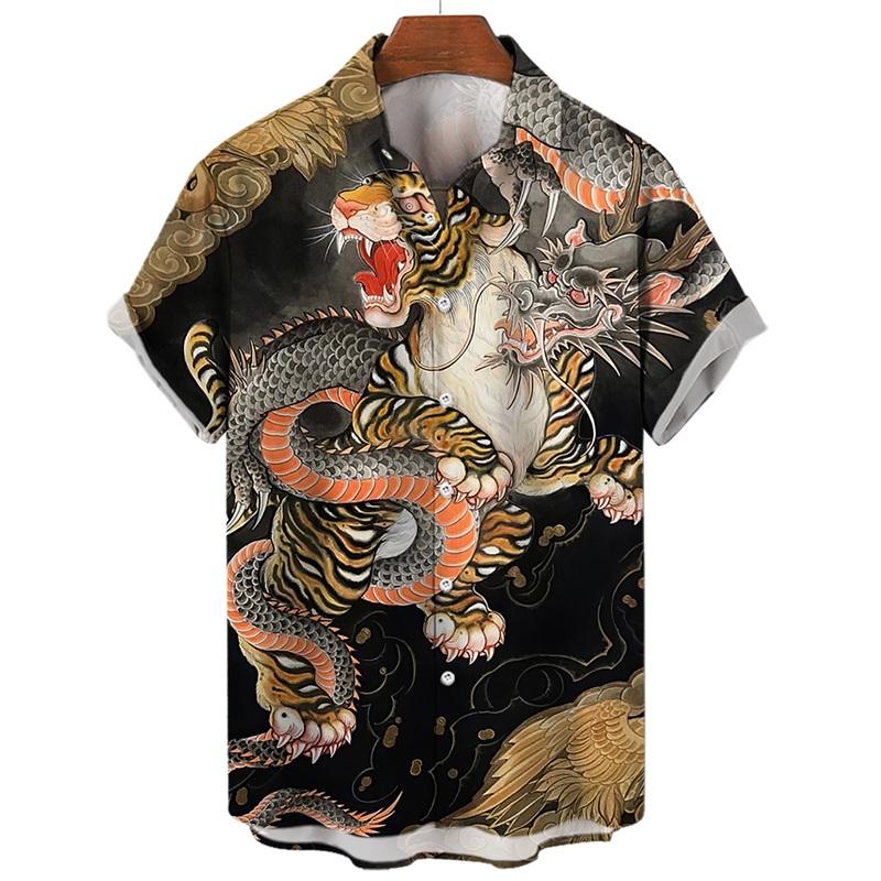 Camicie da uomo con stampa 3D di animali Tigre Drago a maniche corte Camicie Hawaiane Camicetta Nuovi Arrivi Casual Button Up Camicia Aloha Top da uomo