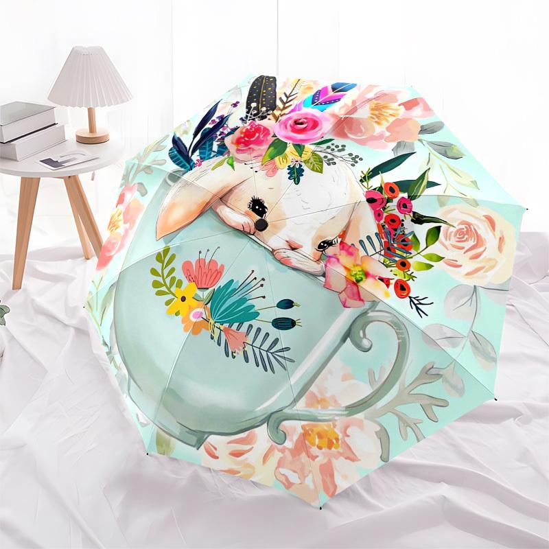 1pc Bunny Teacup Themed High-quality Umbrella,Automatic Opening and Closing Umbrella,Multi-functional Umbrella G0811193