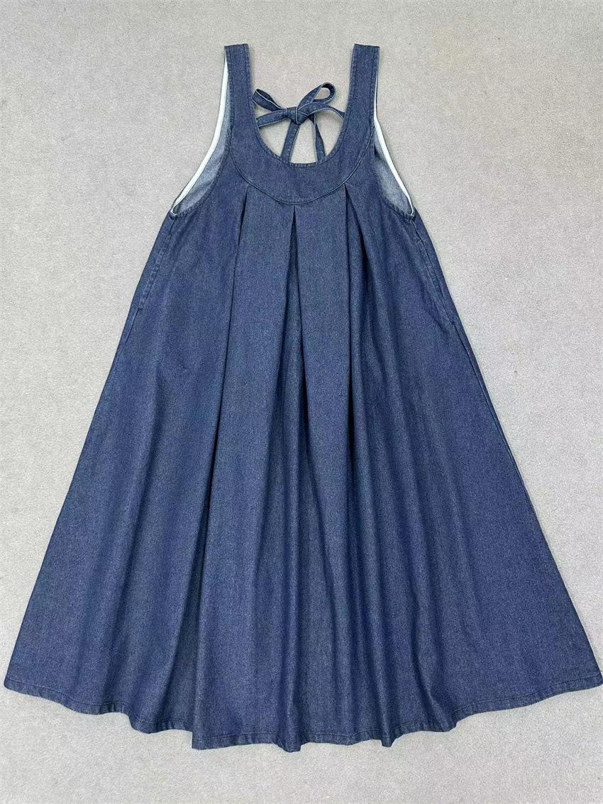 

Платья Johnature из японского денима на бретельках, осенние свободные повседневные кружевные многослойные повседневные жилеты без рукавов One Size