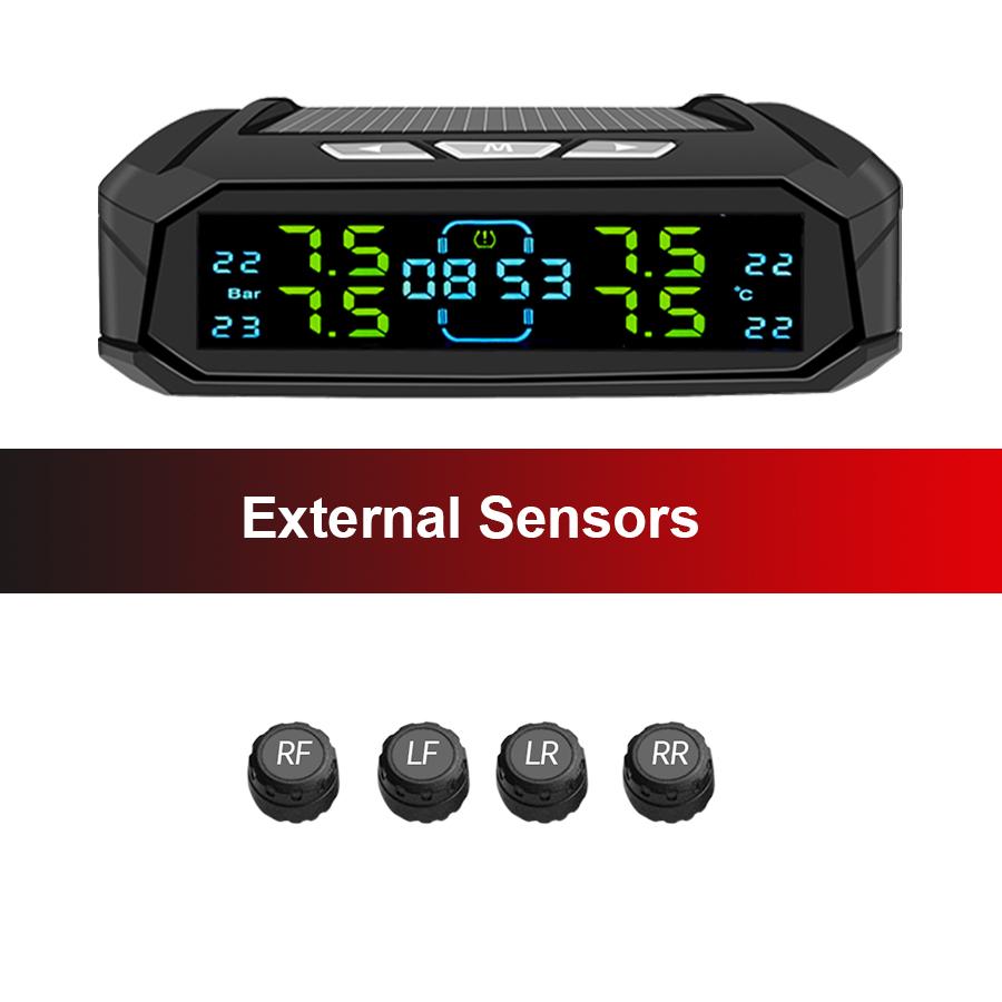 ACCEO Intelligent TPMS Solar Tyre Pressure Monitoring System with Parking Sensors Car Smart Temperature Gauge Safety Alarm External sensor