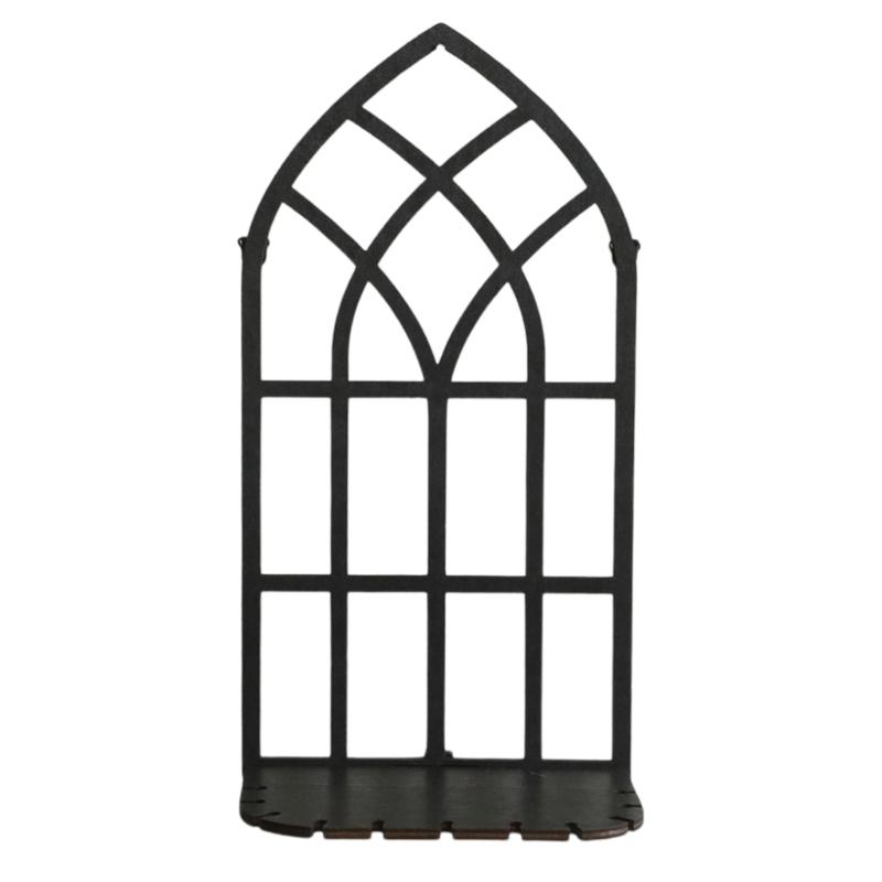Gotisches hohles Holzschweberegal Vintage-Fensterrahmen Wandmontiertes Lagerregal für Kristalle Pflanzenhalter Heimdekorationen