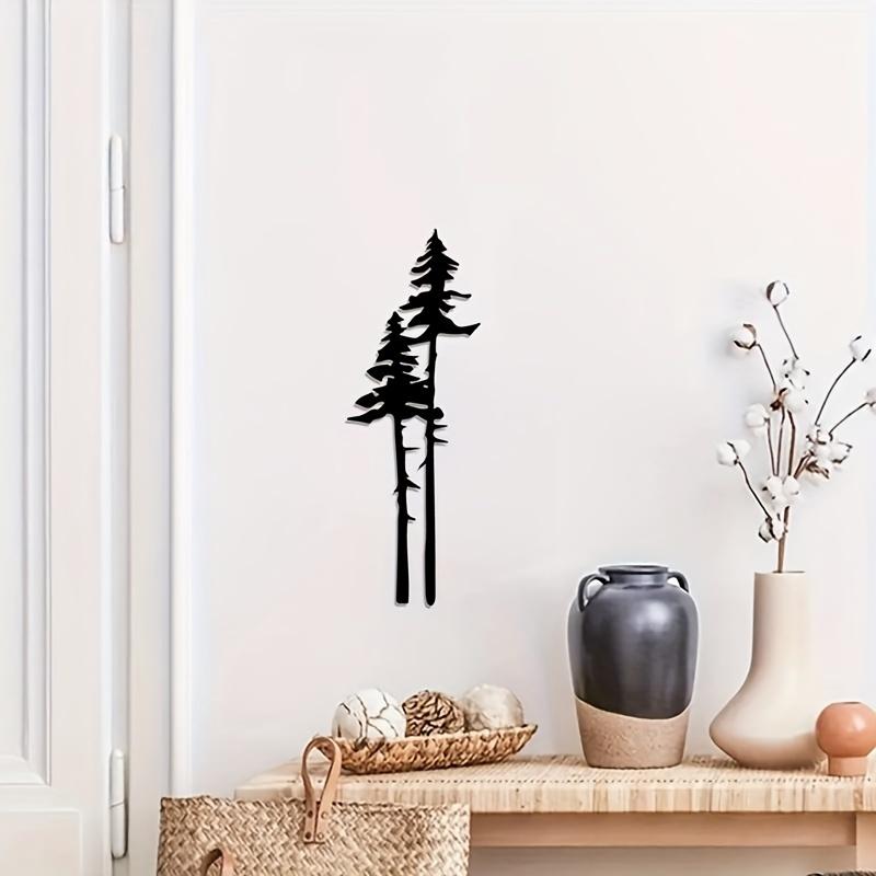 1pc Spruce Two Tall Tree Metal Wall Art, Forest Natural Home Decoration, Rustic Design Halloween Christmas New Year Gift