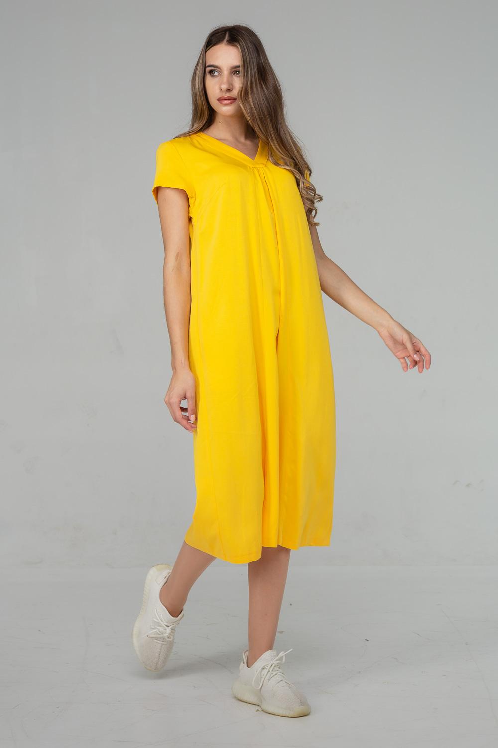 

Вільна сукня середньої довжини з вирізом та коротким рукавом 40 жовтий