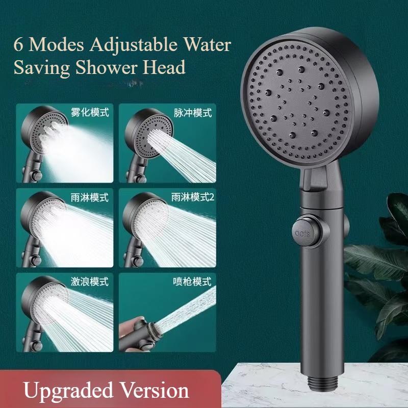 Pressure Shower Head 6 Modes Adjustable Water Saving Shower Head Water Massage Shower Head Bathroom Accessories