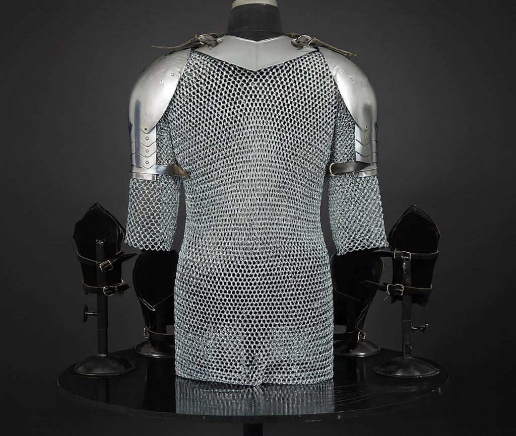 Erkek Çelik Şövalye Zırhı Zincir Mail Gömlek Boyunluk Orta Çağ Savaşçı LARP Cosplay Kostümü