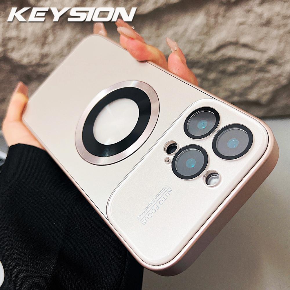 KEYSION Luxury Glass Camera Lens for MagSafe Magnetic Wireless Charging Case for iPhone 12 11 Pro Max Shockproof Phone Cover
