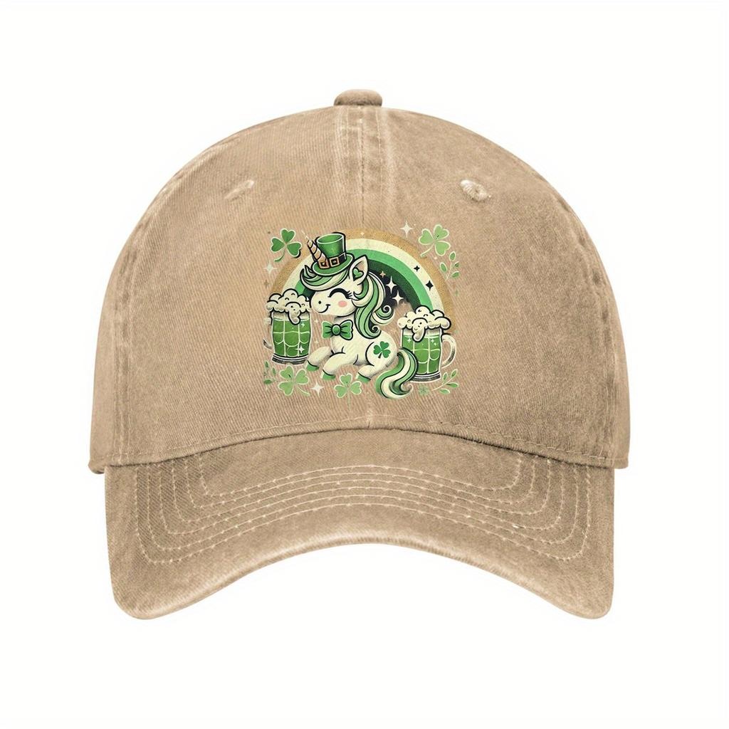 St Patrick Unicorn Baseball Cap Festive Beer Rainbow Distressed Denim Adjustable Hat for Men Women
