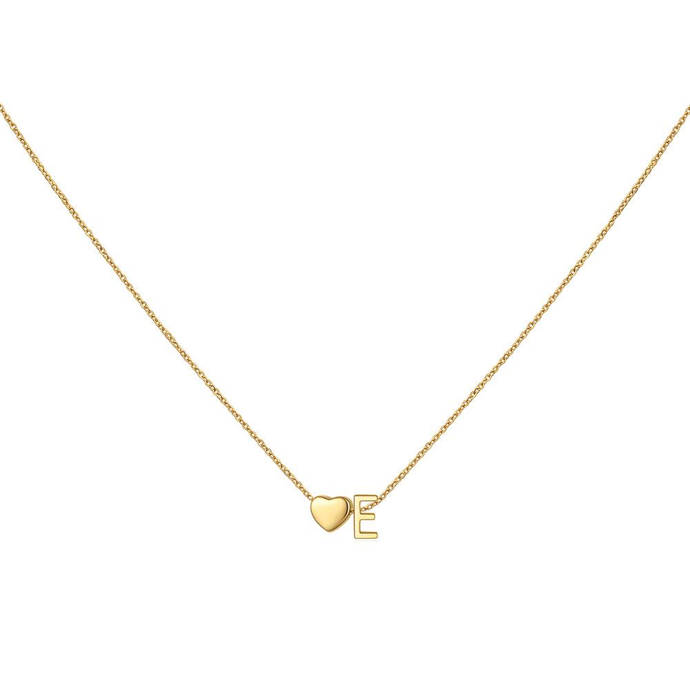 14K Gold Plated Stainless Steel A-Z Heart Initial Necklace Gold Silver Personalized Clavicle Gift for Women Unisex