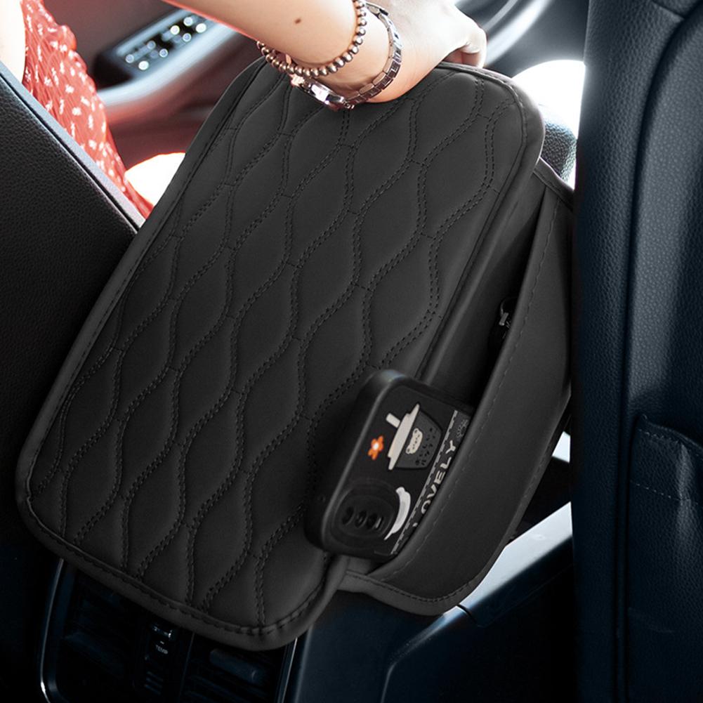 Armrest Cushion with Pocket Leather Arm Rest Mat Foam Height Pad Storage Bag Center Console Protector Cover with Side Pocket