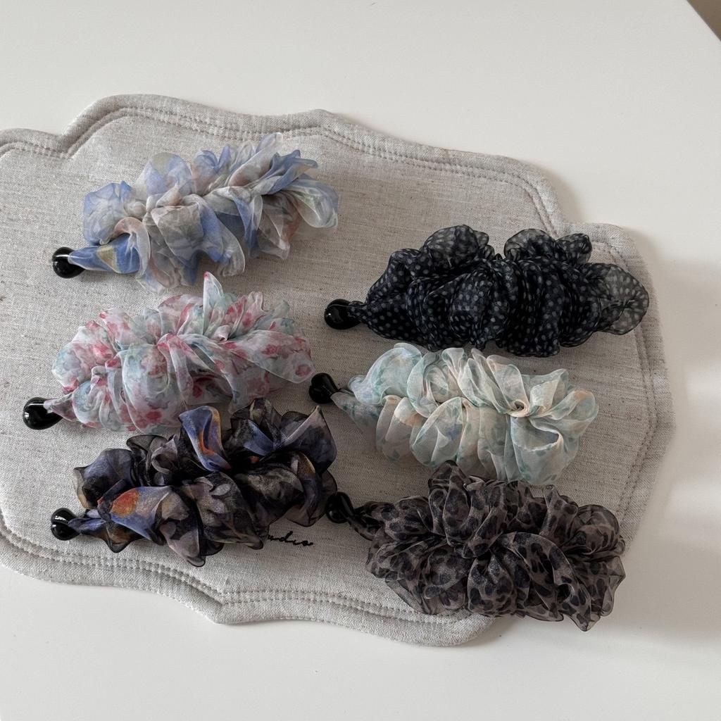 Gentle Floral Pleated Mesh Hairpin Super Fairy  High-end Sense  Fashionable  Western Style  High Ponytail  Banana Clip  Hair Accessories  New Style
