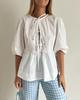 Women  Puff Short Sleeve Peplum Shirts Tie Front Ruffle Hem Babydoll Blouse Tops Teen Girls  Cute Summer Tops