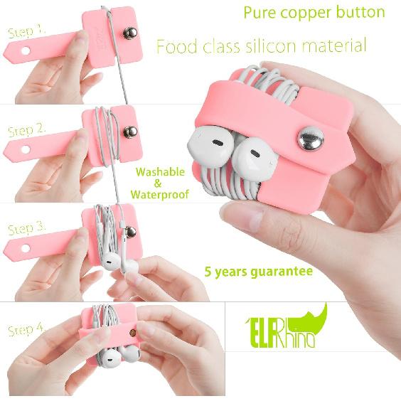 Silicone Earphone Organizer Earphone Wrap Winder Headphone Cord Organizer Wrap Winder Manager/Cable Winder(Pink, 1 Piece)