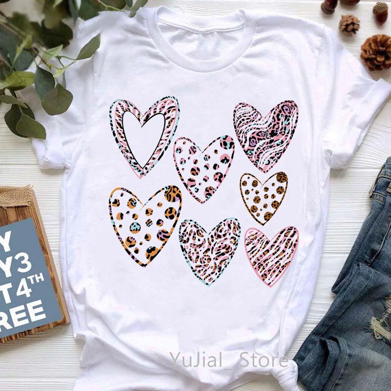 2025 Leopard Love Print T-Shirt Women Summer Fashion Tshirt Femme Harajuku Kawaii Clothes White Casual T Shirt Female
