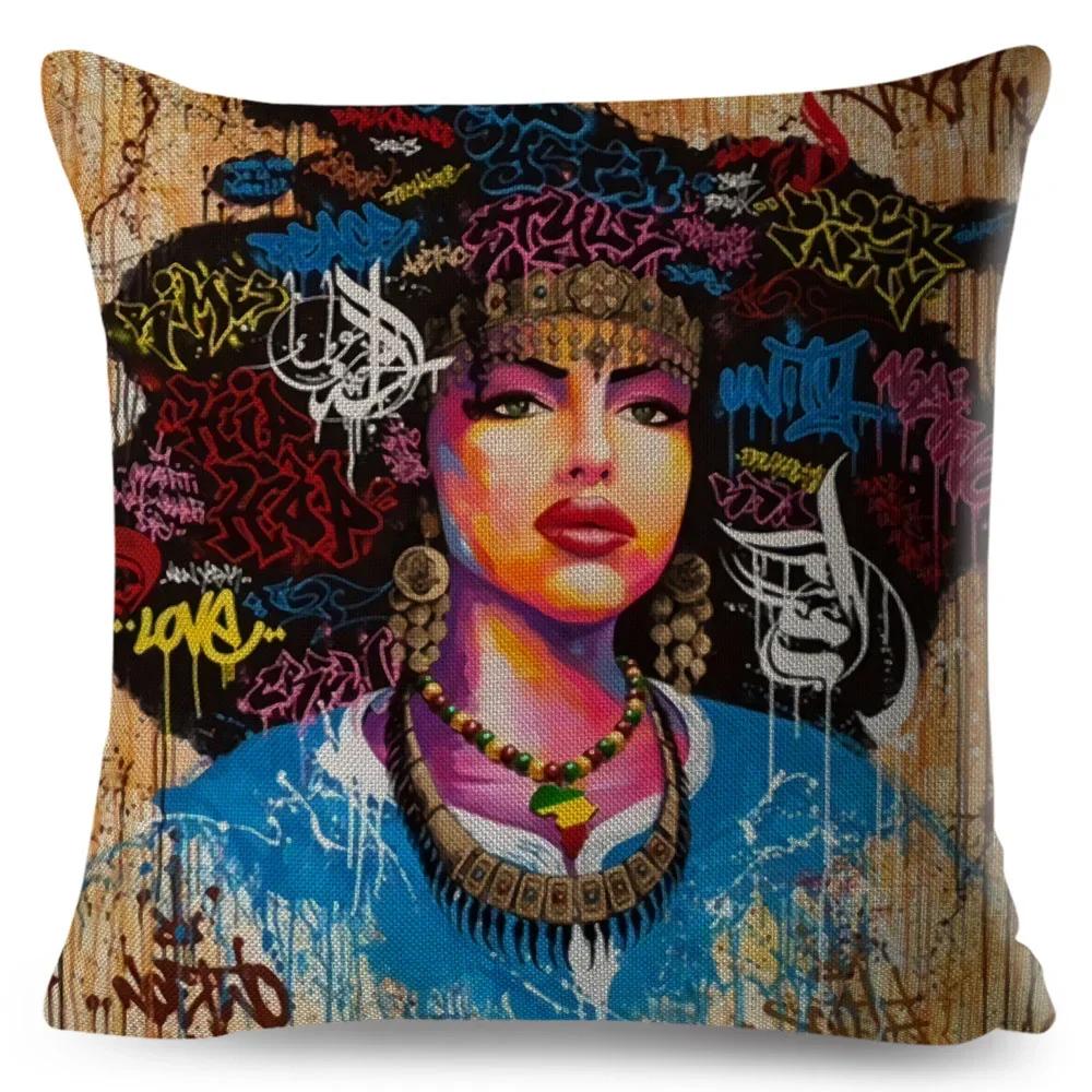 African Women Cushion Cover Decor Colorful Cartoon Lady Dream  Pillowcase Polyester Pillow Case for Bedroom Sofa Home