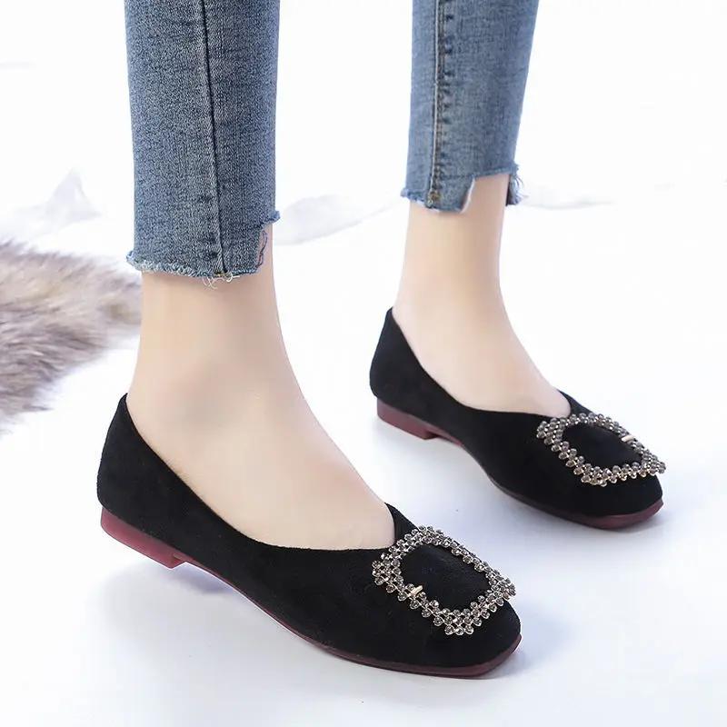 Fashion Square Toe Slip-on Shoes for Women Low Heel Elegant Woman Flats Casual Popular Fashionable Price Shoe Spring Chic Point Stylish