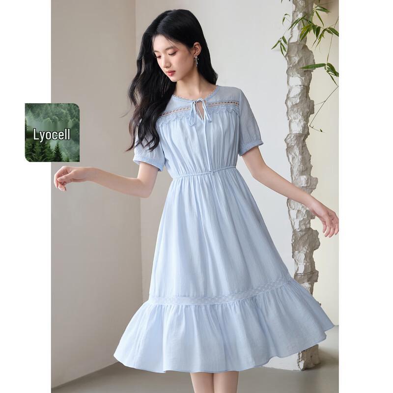 A-line Hollow Lace Elastic Waist Dress L