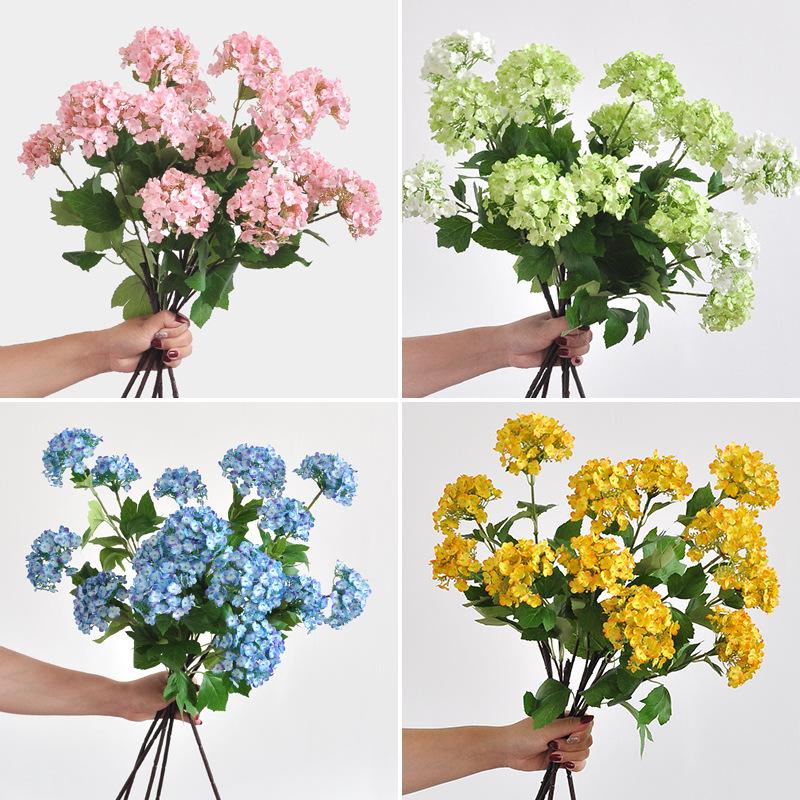 White Artificial Hydrangea 3 Heads Fabric Green Hydrangea Long Branches Decor Spring Artificial Floral Arrangement Wedding