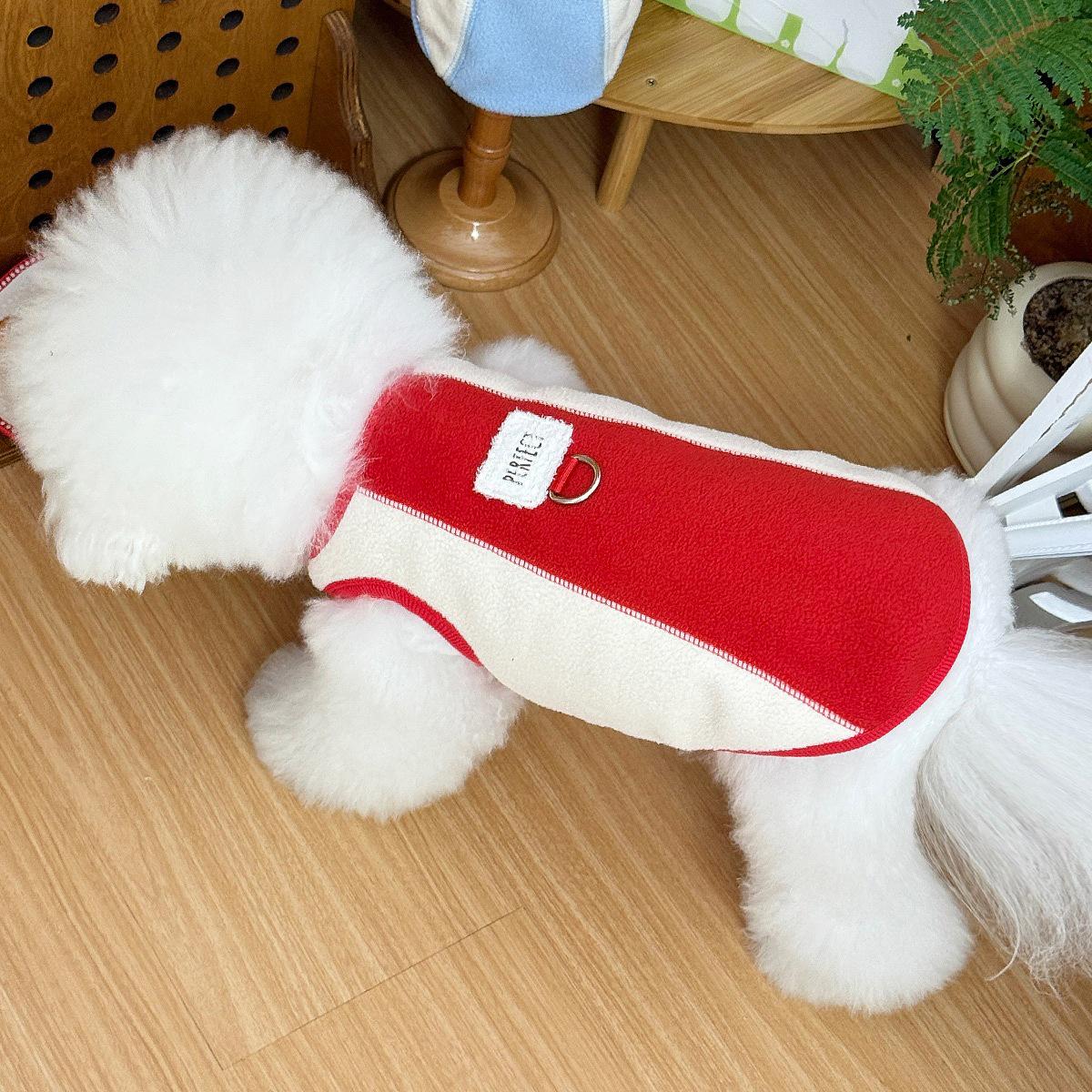 

New Korean Style Leashable Double-Sided Fleece Pet Vest for Autumn and Winter L: Chest 45cm, Back 33cm (7-10 lbs) розы красного