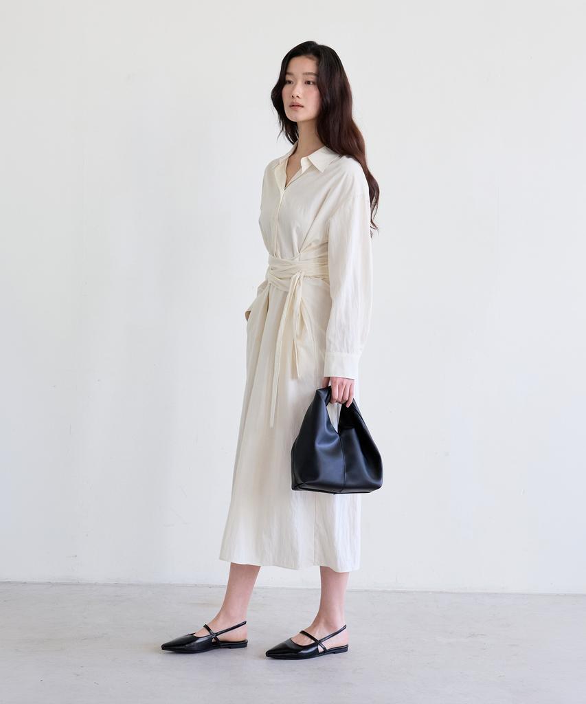 The Ello Feminine Wrap Tie Dress (Cream)