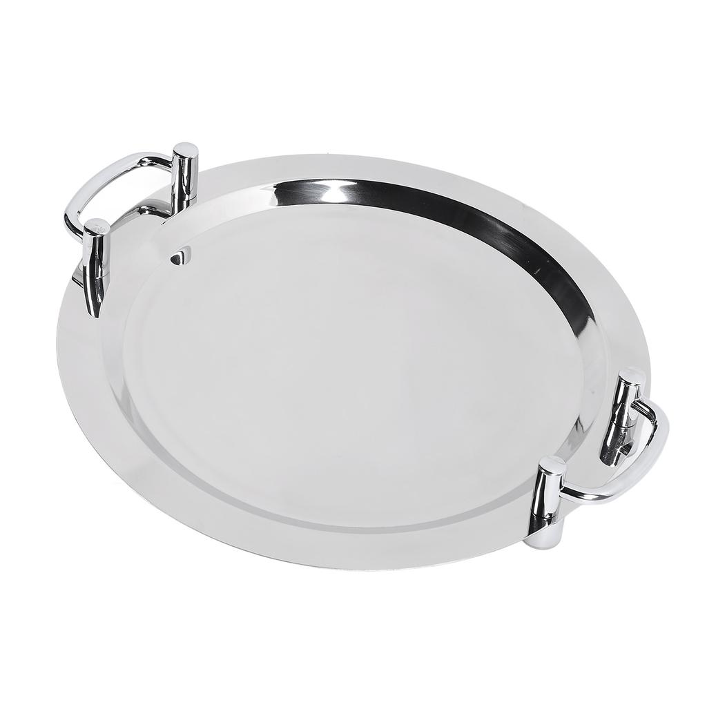 Stainless Steel Buffet Plate Bright Mirror Finish Serving Tray with Handle for Hotel Restaurant Banquet Circular