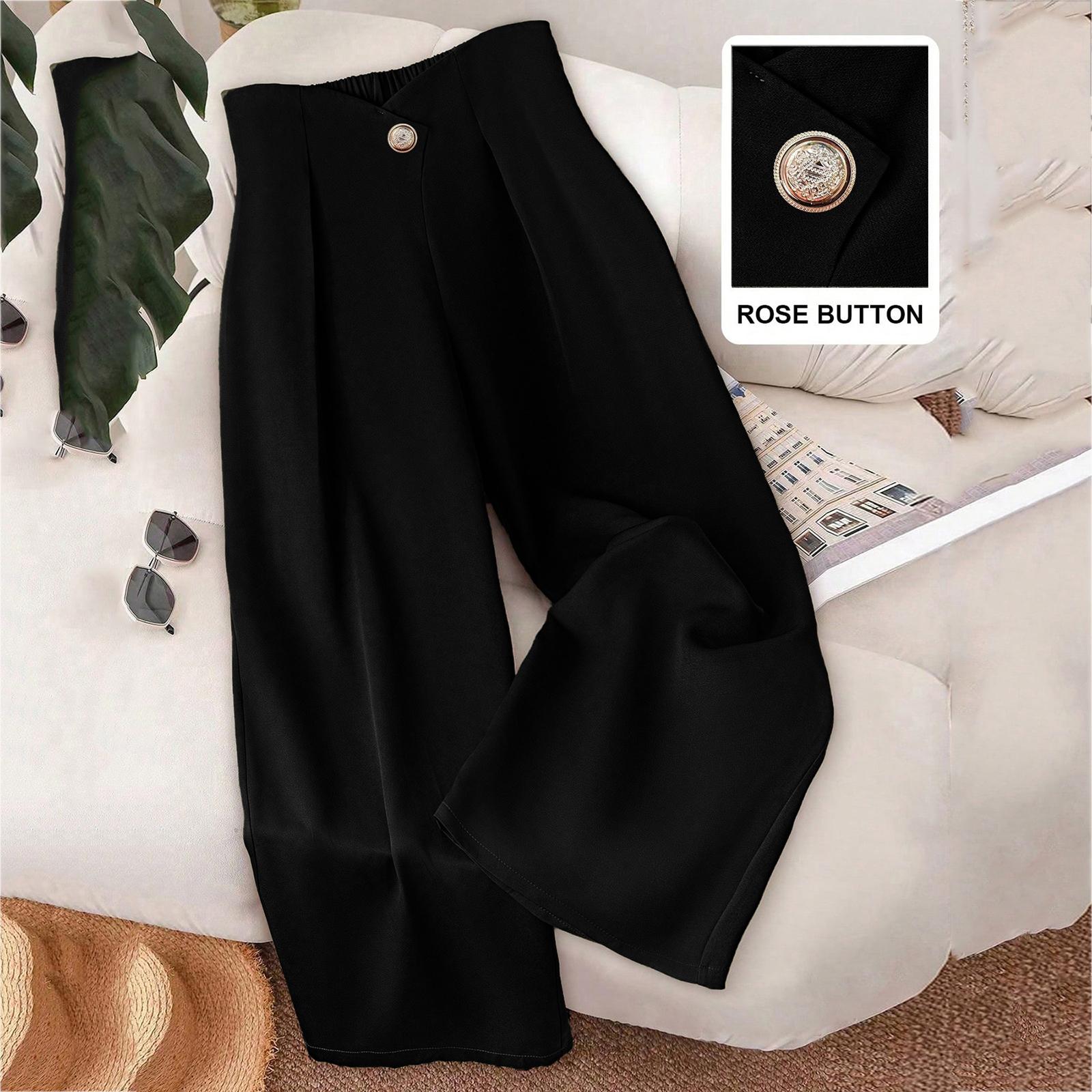 Women s Casual And Stylish Color Button Wide,leg Trousers S чёрный