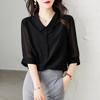 Srcr Women's Elegant 100% Mulberry Silk Mid-Sleeve Blouse