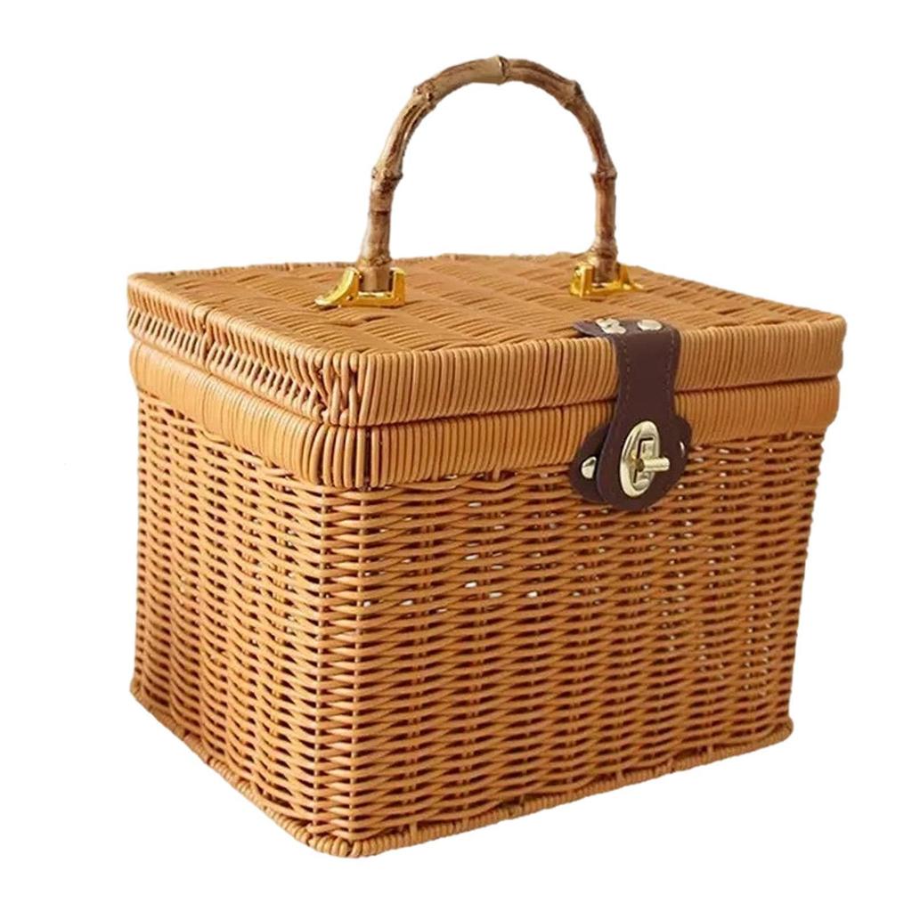 Handwoven Storage Basket with Lid Treasure Box Empty Gift Basket Display Suitcase for Party