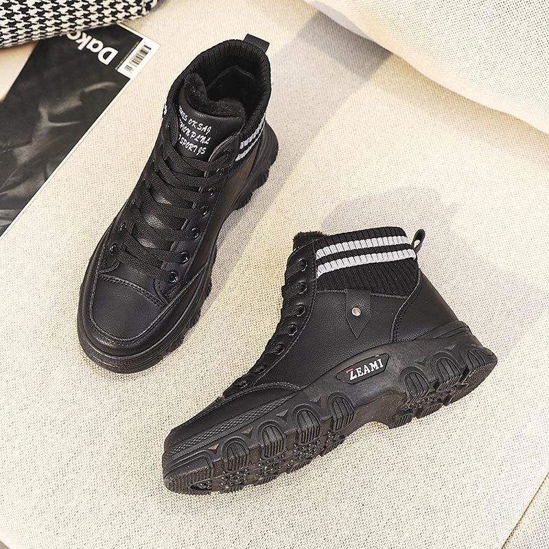 Fleece thickened high-top canvas shoes for women's winter students, Korean version of versatile flat bottom 2025 new thermal cotton shoes for women