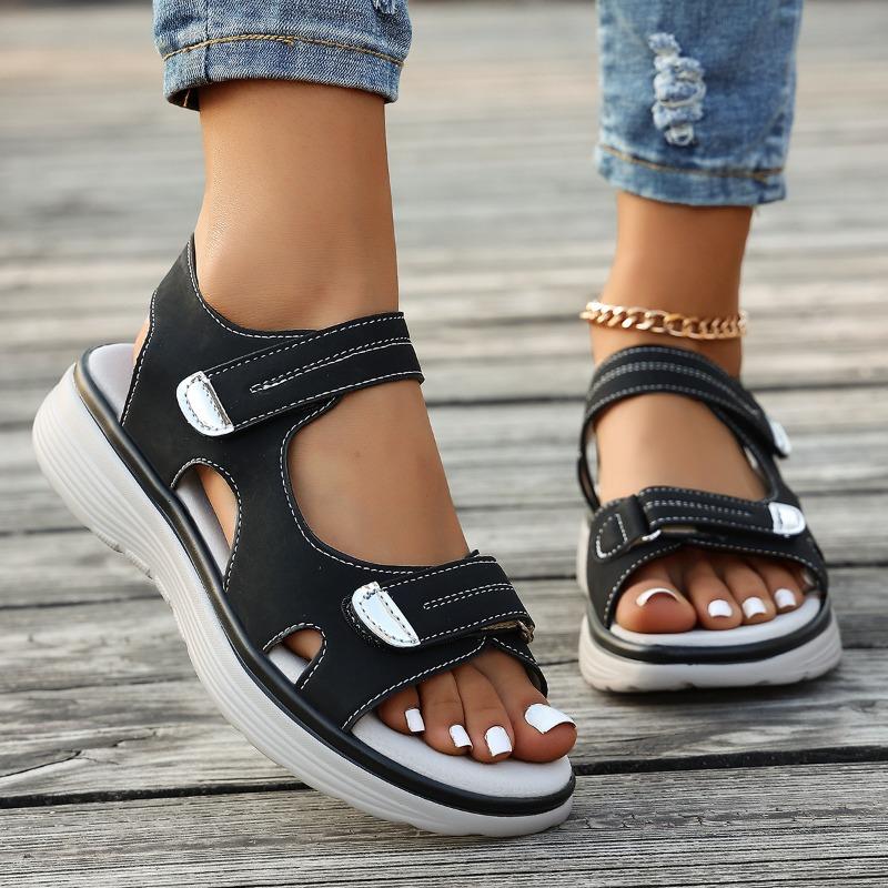 Plus Size Women Sporty Hook & Loop Peep Toe One Strap Casual Sandals