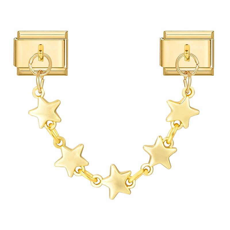 Stainless Steel Cherry Heart Star Gold Color Tassel Chain Italian Charm Links Fit 9Mm Bracelet Diy Making Jewelry Accessories