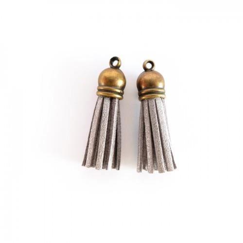 Pompons à franges - Non spécifié - 4 cm - Suédine argentée - Embout bronze - Accessoires décoratifs
