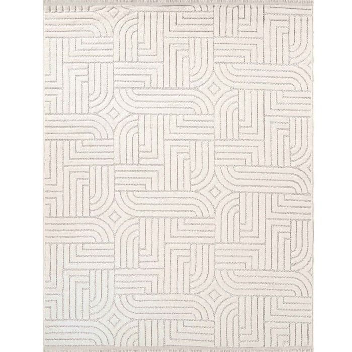 Tapis salon à relief géométriques écru 120x180