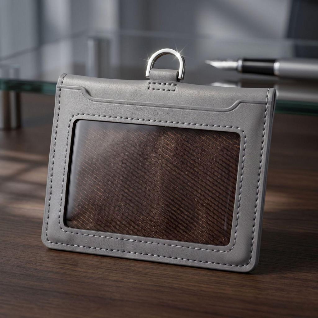 Leather Work ID Badge Holder with Foldable Magnetic Closure