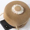 1PC Flower Graphic Circle Straw Bag, Vintage Shoulder Beach Bag, Women's Crossbody Purse Mini Floral Decor Straw Crossbody Bag