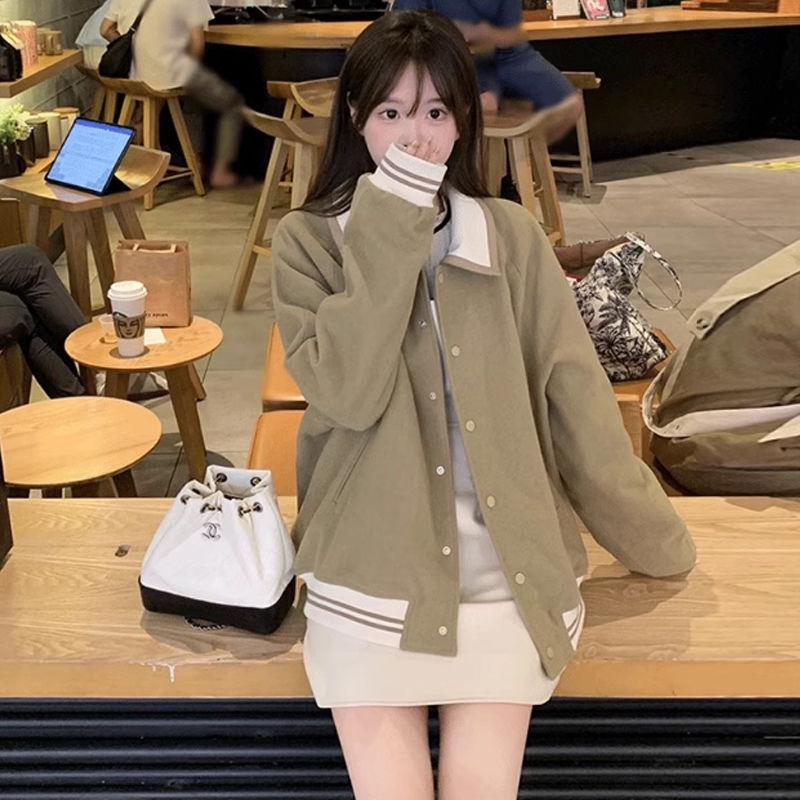 Women's Cotton Baseball Jacket: Autumn/Winter Korean Style, Loose Fit, Color Block, Thickened Lapel, Fashionable and Lightweight.